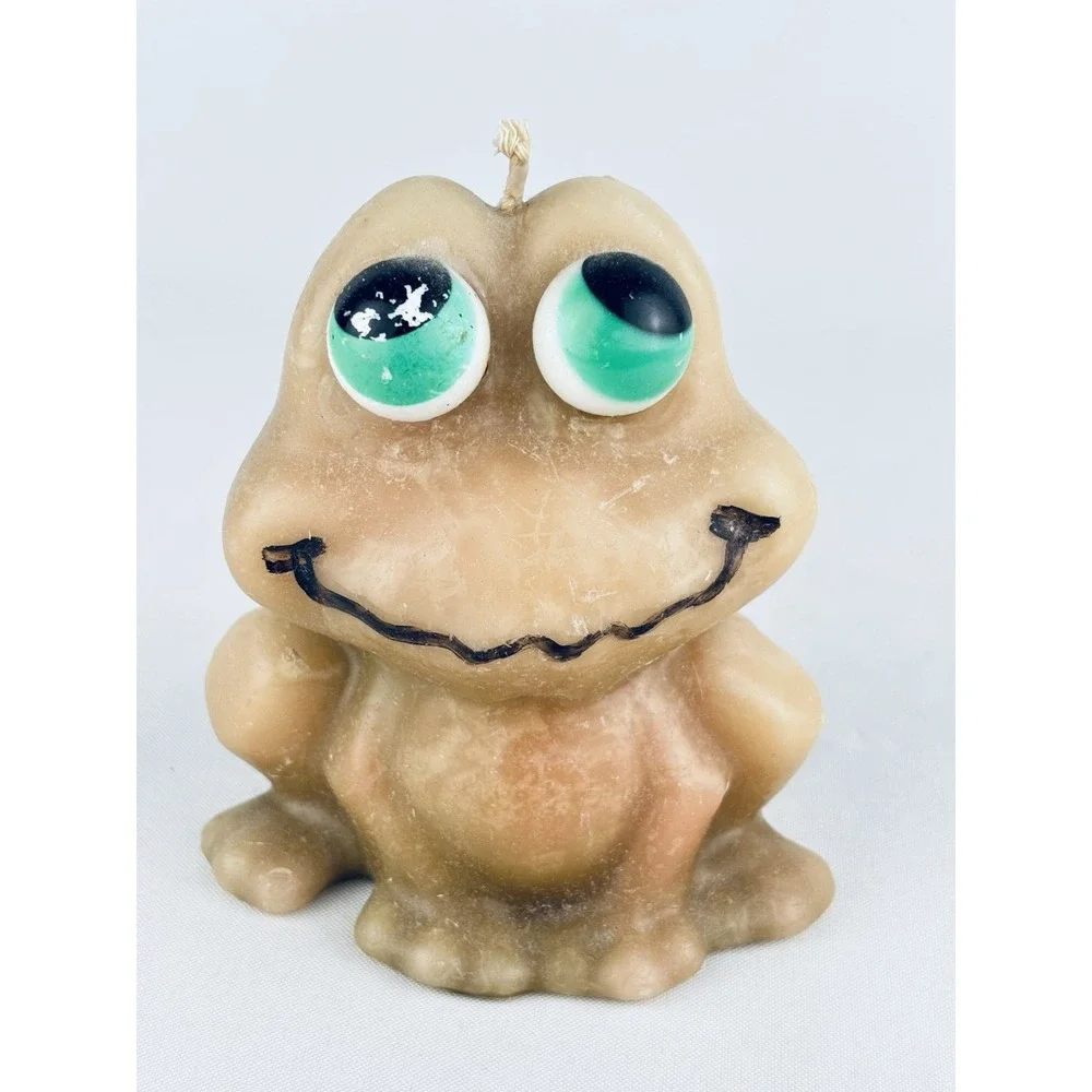 1970's Handcrafted Vintage Green Frog Figurine Wax Candle Never Burned Retro